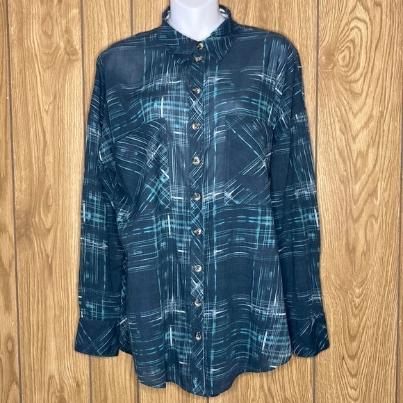 Free People | Shore Vibes Button Down Blouse Black Combo M - Picture 2 of 7